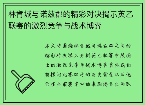 林肯城与诺兹郡的精彩对决揭示英乙联赛的激烈竞争与战术博弈